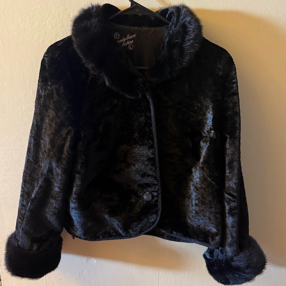 Rare Vintage 60s "Winter" Black Coat Size L/ Velvet and Fur Collar Fancy Jacket - Picture 1 of 4